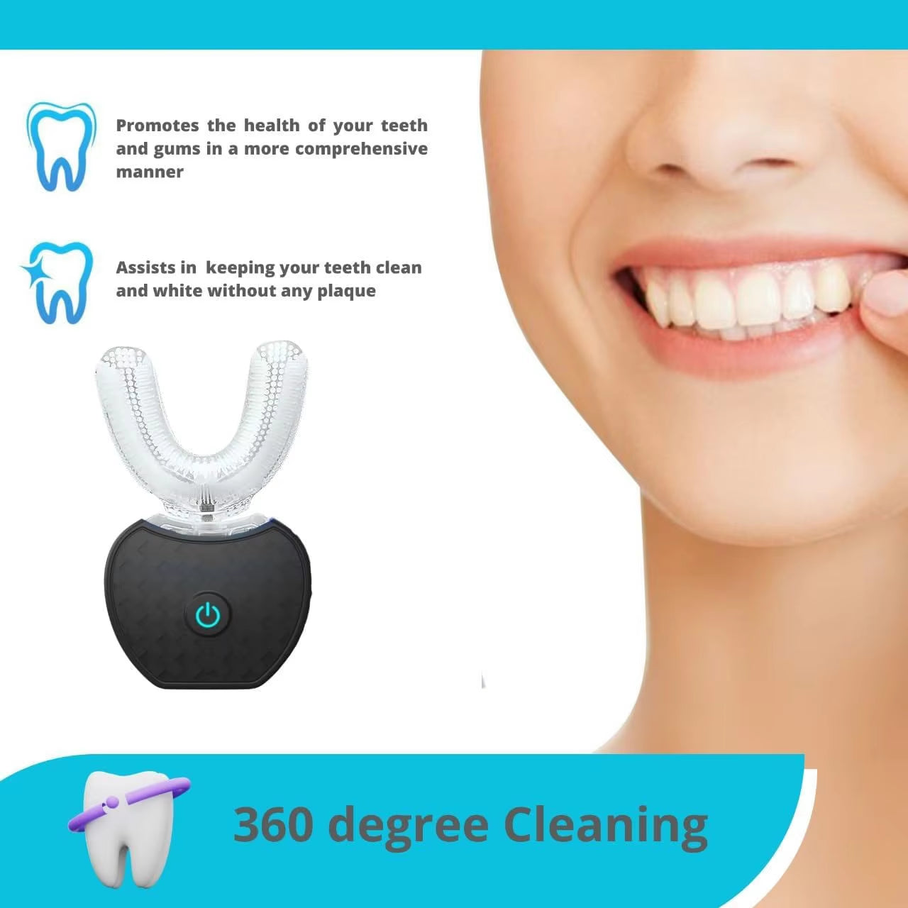 Intelligent Automatic U Type Modes Tooth Brush Sonic Electric Toothbrush USB Rechargeable Tooth Whitening Blue Light