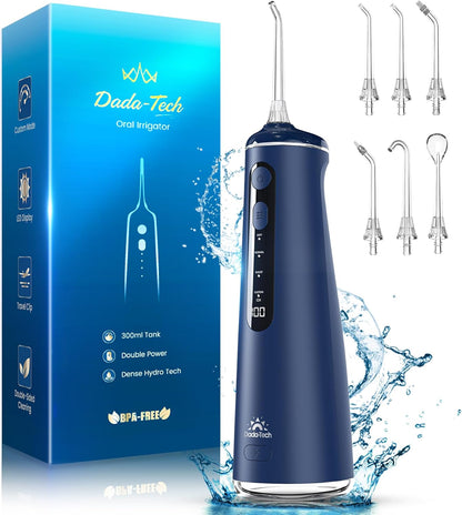 Water Flosser for Teeth, Cordless Oral Irrigator Portable Dental Cleaner Picks with 8 DIY Modes 7 Jets 300Ml Tank Braces Flossers Rechargeable (Blue)