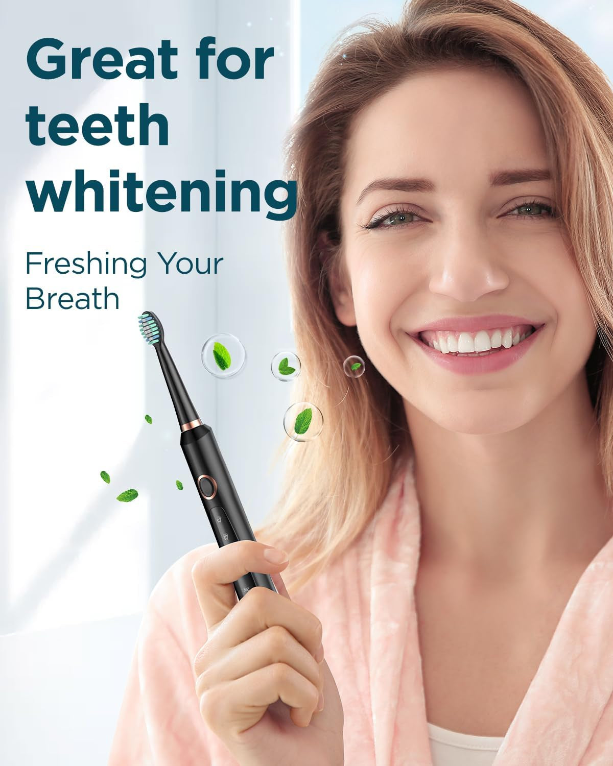 M5 Electric Toothbrush for Adults - Sonic Electric Toothbrush for Kids and Adults with 8 Brush Heads & Travel Case, 120 Days Battery Life - Black