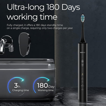 Sonic Electric Toothbrush for Adults |  5 Modes Black Power Sonic Rechargeable Electric Toothbrush with 8 Brush Heads and Travel Case