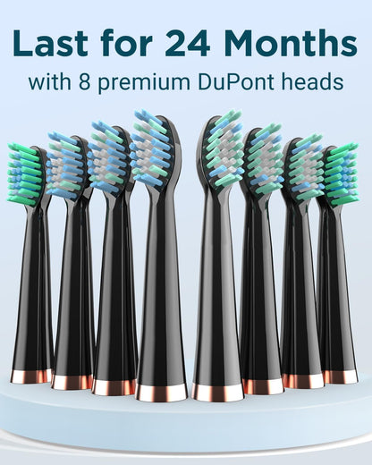 M5 Electric Toothbrush for Adults - Sonic Electric Toothbrush for Kids and Adults with 8 Brush Heads & Travel Case, 120 Days Battery Life - Black