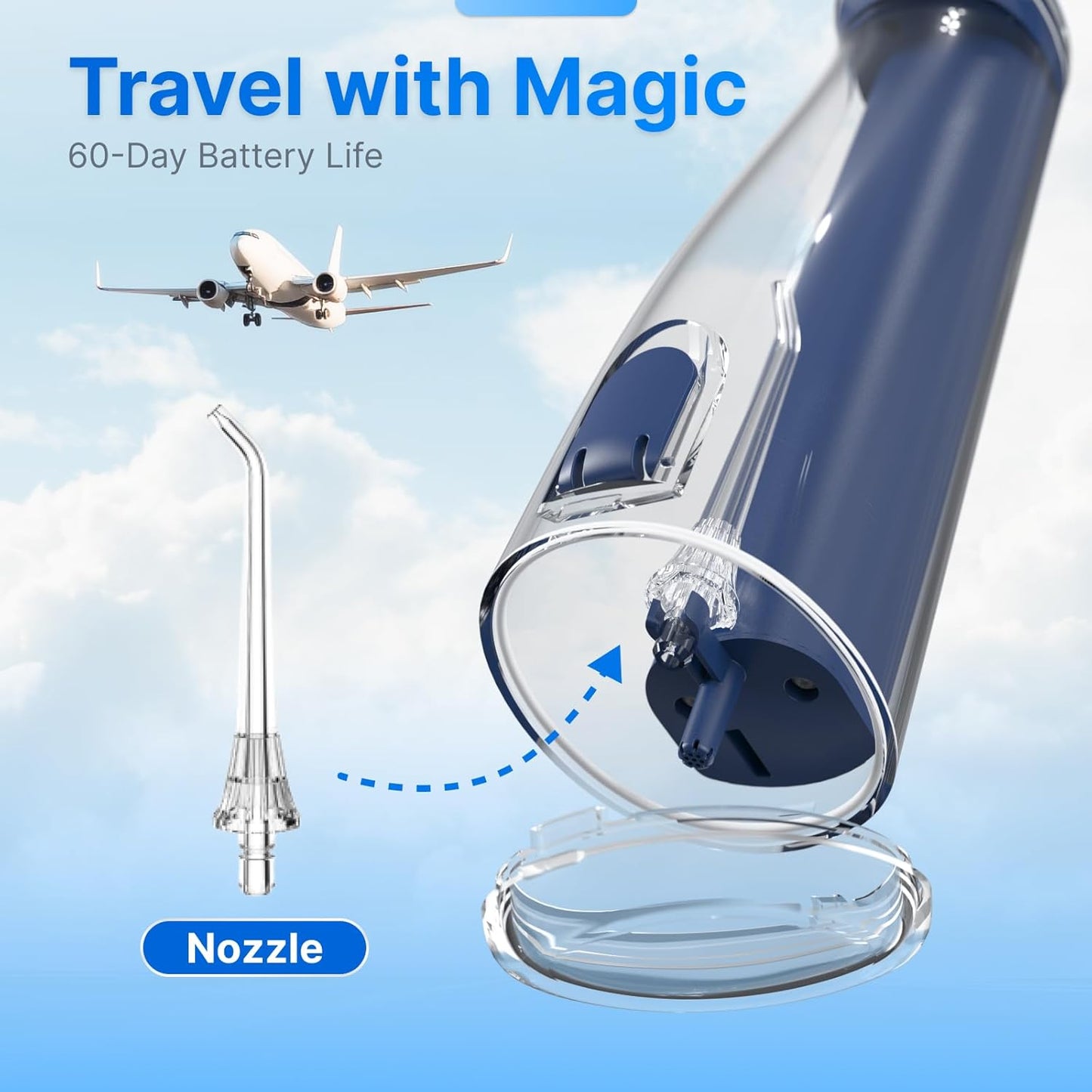 Water Flosser for Teeth, Cordless Oral Irrigator Portable Dental Cleaner Picks with 8 DIY Modes 7 Jets 300Ml Tank Braces Flossers Rechargeable (Blue)