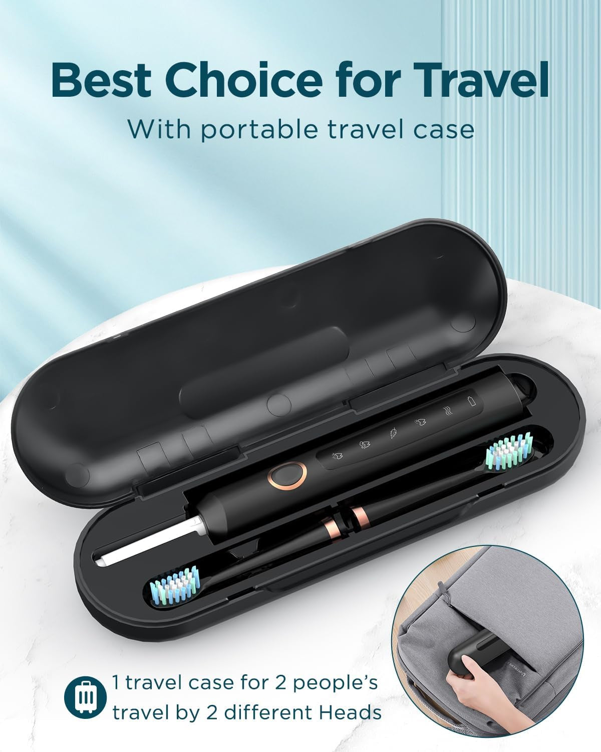M5 Electric Toothbrush for Adults - Sonic Electric Toothbrush for Kids and Adults with 8 Brush Heads & Travel Case, 120 Days Battery Life - Black