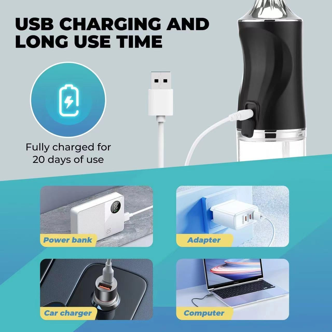 Water Dental Flosser Teeth Pick Portable Cordless Oral Irrigator Rechargeable Travel Irrigation Cleaner 3 Modes 4 Jets IPX7 Waterproof Electric (Black)