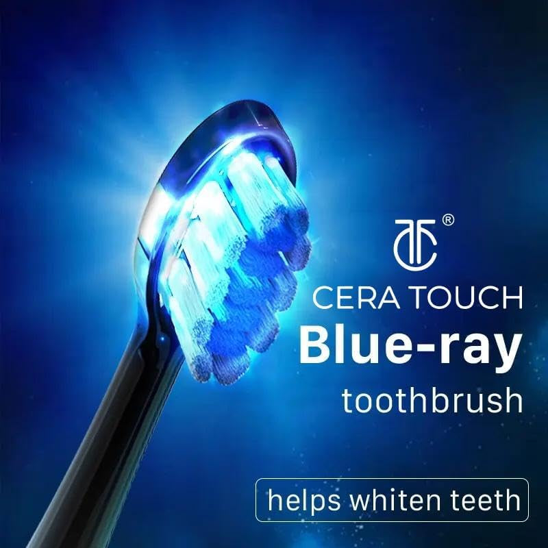6 Blue LED Whitening Electric Toothbrush| Electric Toothbrush for Adults | 4 Modes with Smart Timer Plaque Removal & Memory Function | 2Heads | IPX7 Waterproof |Travel Case |Wirelesscharger