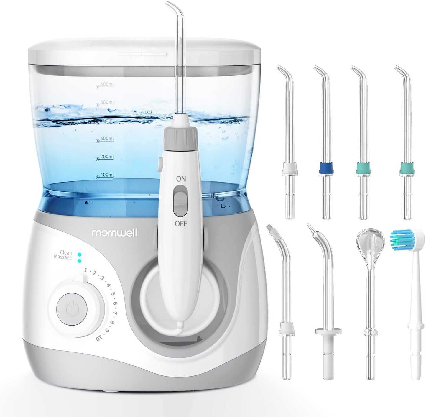 Advanced Water Flosser for Teeth, Electric Power Oral Irrigator with 10 Pressure Settings, 8 Nozzles Includes Special Nasal Tip 1000 Ml Tank Ideal for Gums Braces Implants (White 1000ML)