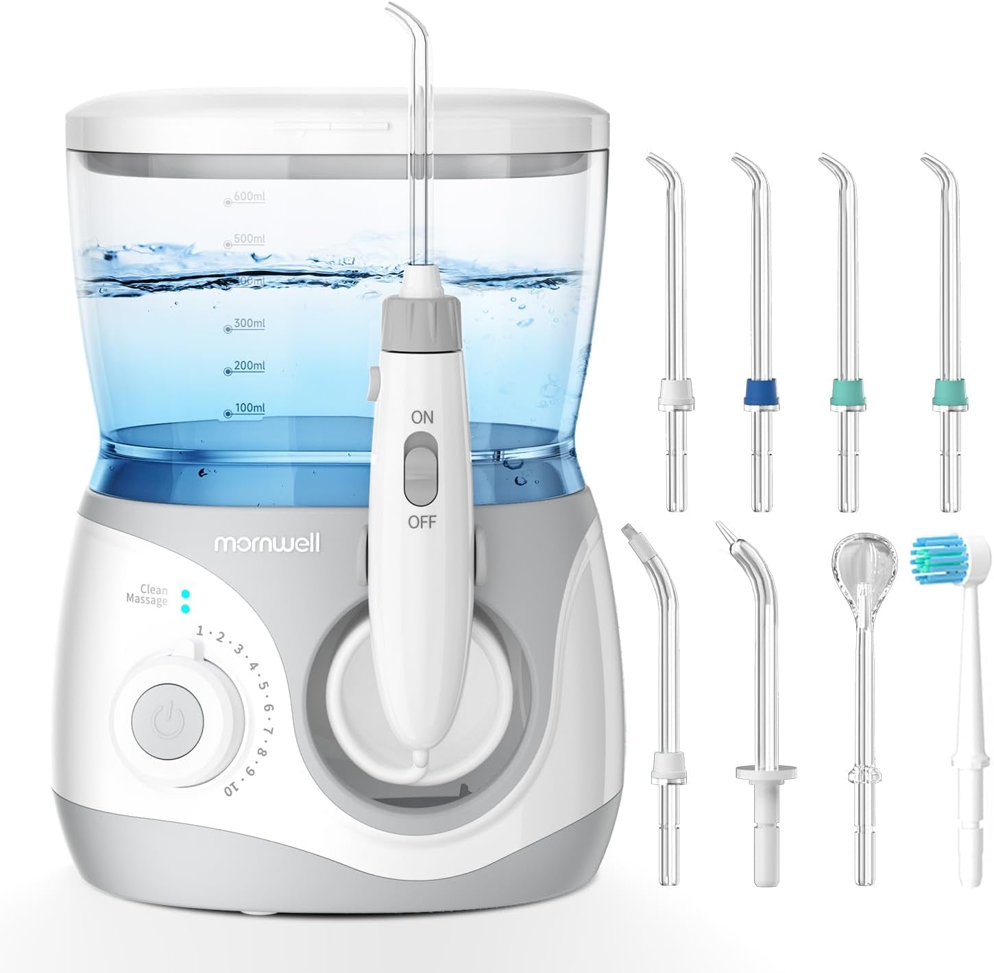Advanced Water Flosser for Teeth, Electric Power Oral Irrigator with 10 Pressure Settings, 8 Nozzles Includes Special Nasal Tip 1000 Ml Tank Ideal for Gums Braces Implants (White 1000ML)
