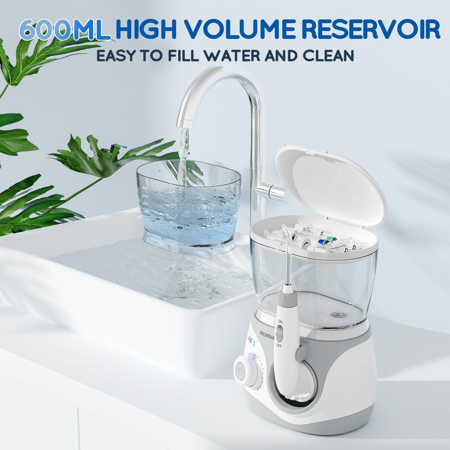 Advanced Water Flosser for Teeth, Electric Power Oral Irrigator with 10 Pressure Settings, 8 Nozzles Includes Special Nasal Tip 1000 Ml Tank Ideal for Gums Braces Implants (White 1000ML)