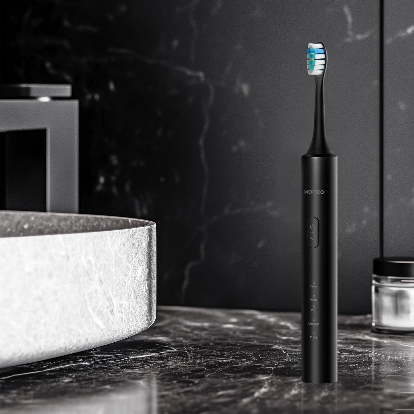 Sonic Electric Toothbrush for Adults |  5 Modes Black Power Sonic Rechargeable Electric Toothbrush with 8 Brush Heads and Travel Case