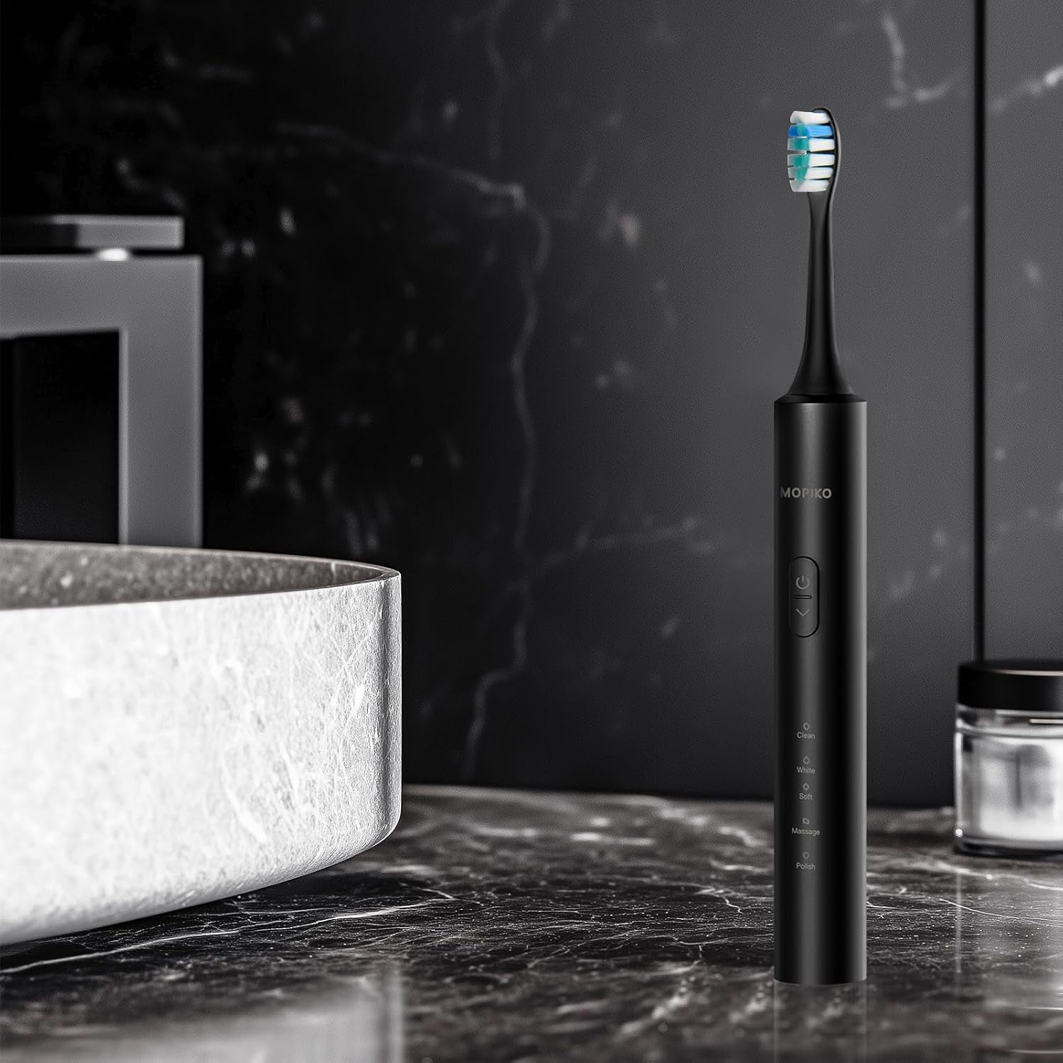 Sonic Electric Toothbrush for Adults |  5 Modes Black Power Sonic Rechargeable Electric Toothbrush with 8 Brush Heads and Travel Case