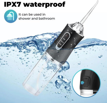Water Dental Flosser Teeth Pick Portable Cordless Oral Irrigator Rechargeable Travel Irrigation Cleaner 3 Modes 4 Jets IPX7 Waterproof Electric (Black)